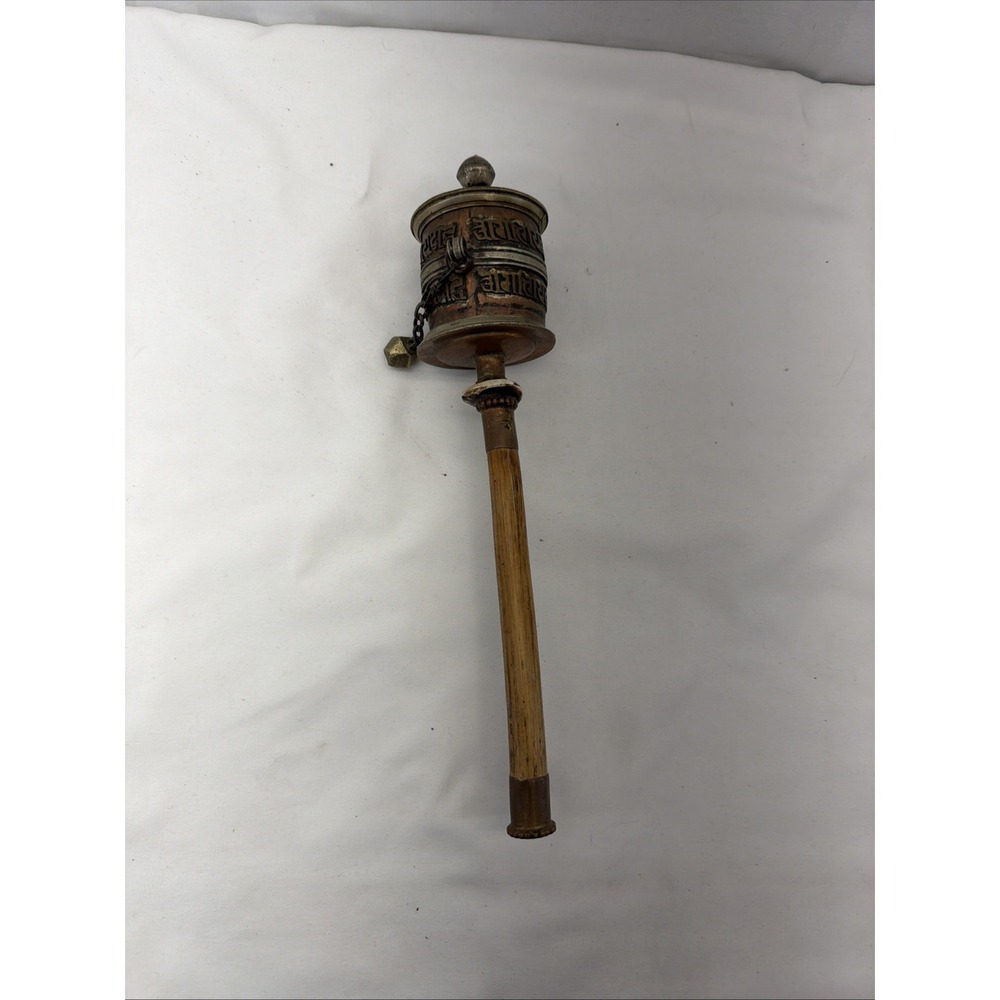 READ Vintage Tibetian Prayer Wheel Budhism Scroll Mantra Wisdom Karma Copper Bra